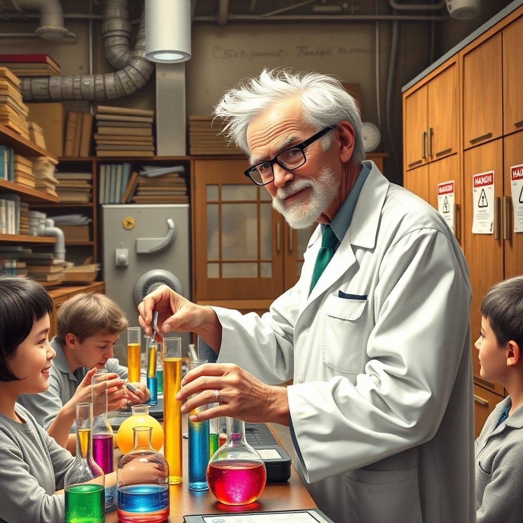 An Elderly Professor taking time to share his love of chemis...