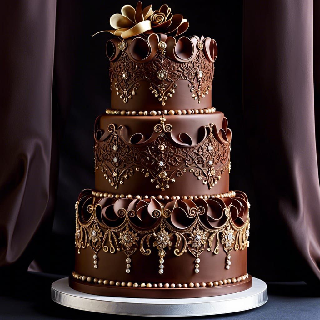 Romantic Chocolate Wedding Cake with Figurines