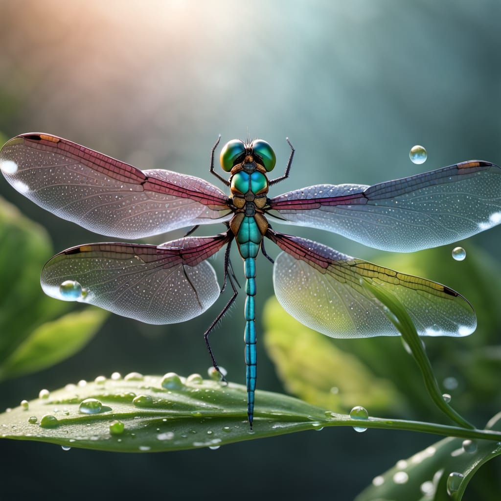 Photorealistic Dragonfly on Leaf Macro Shot