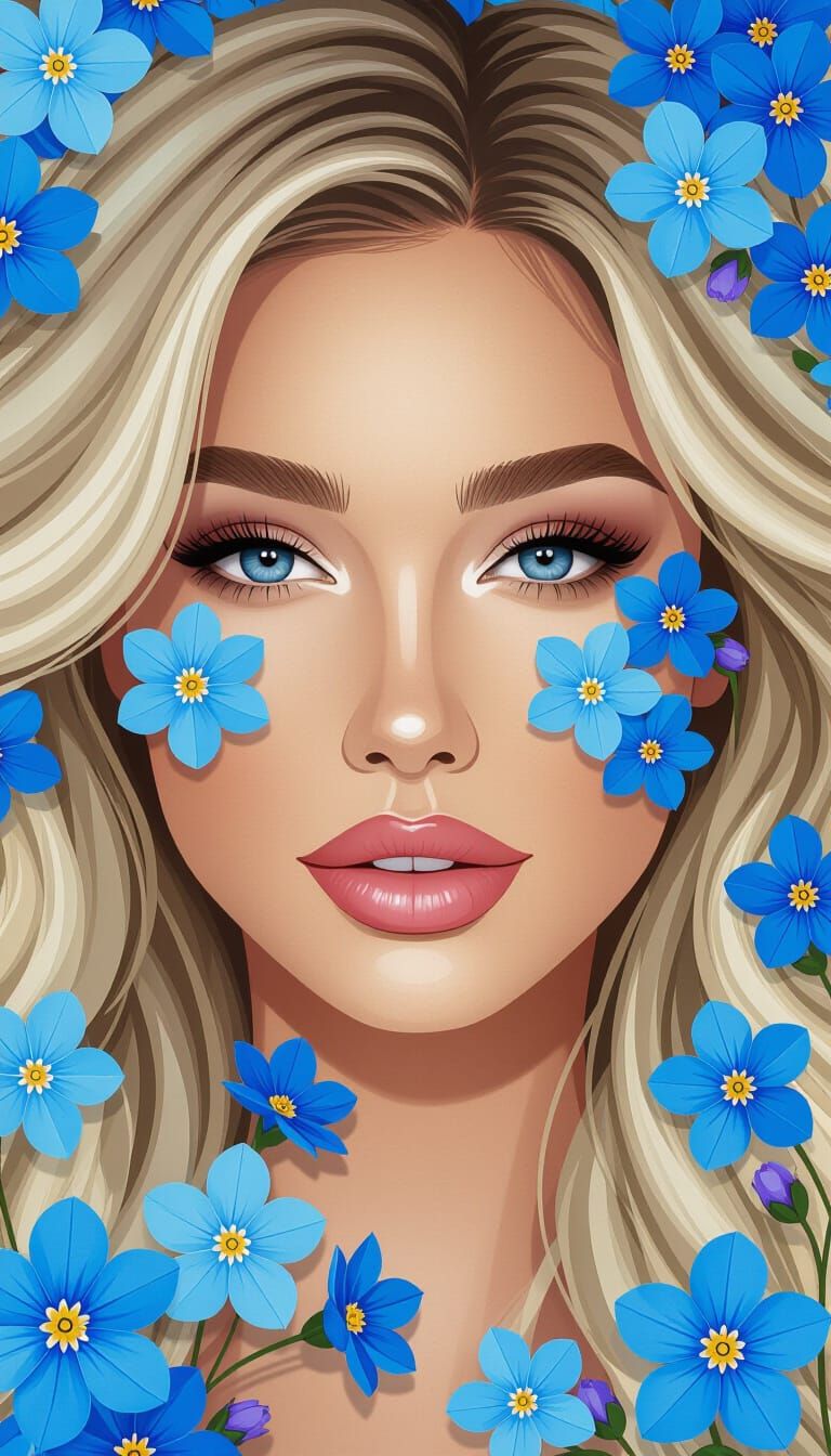 Forget-Me-Not Flowers Bloom with Realistic Woman's Faces