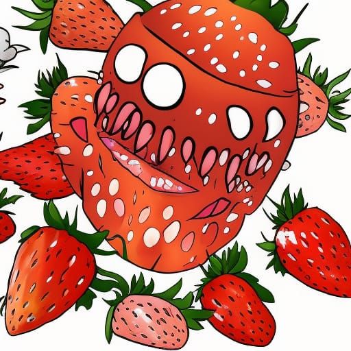 Menacing Battle Strawberries in Moebius Style
