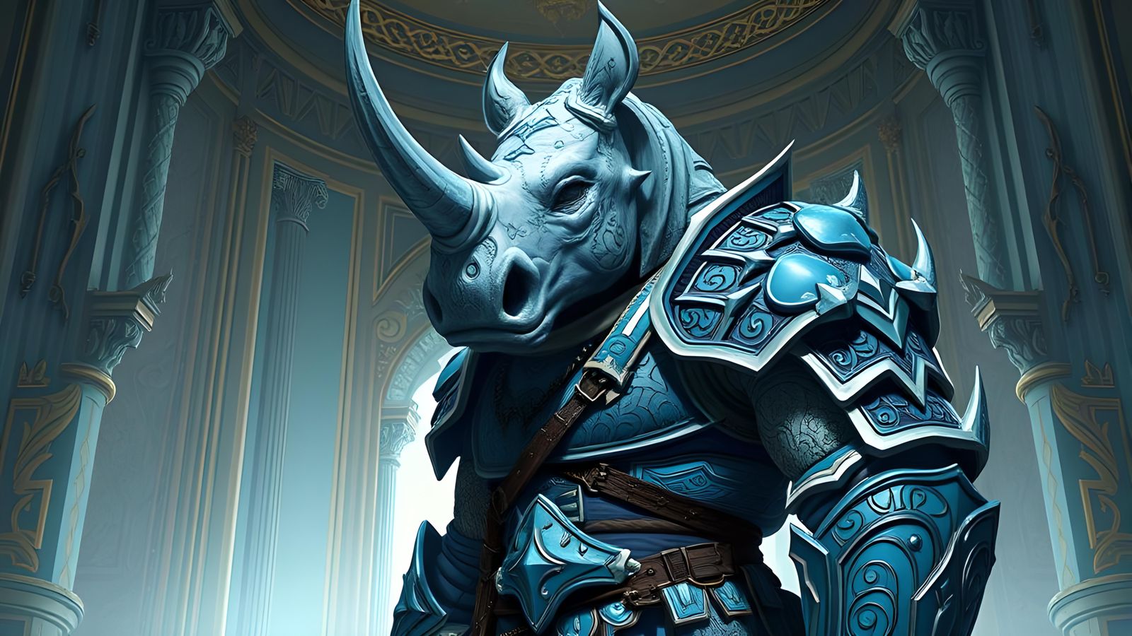 Rhino Warrior in Filigree Armor, Anime-Inspired Design