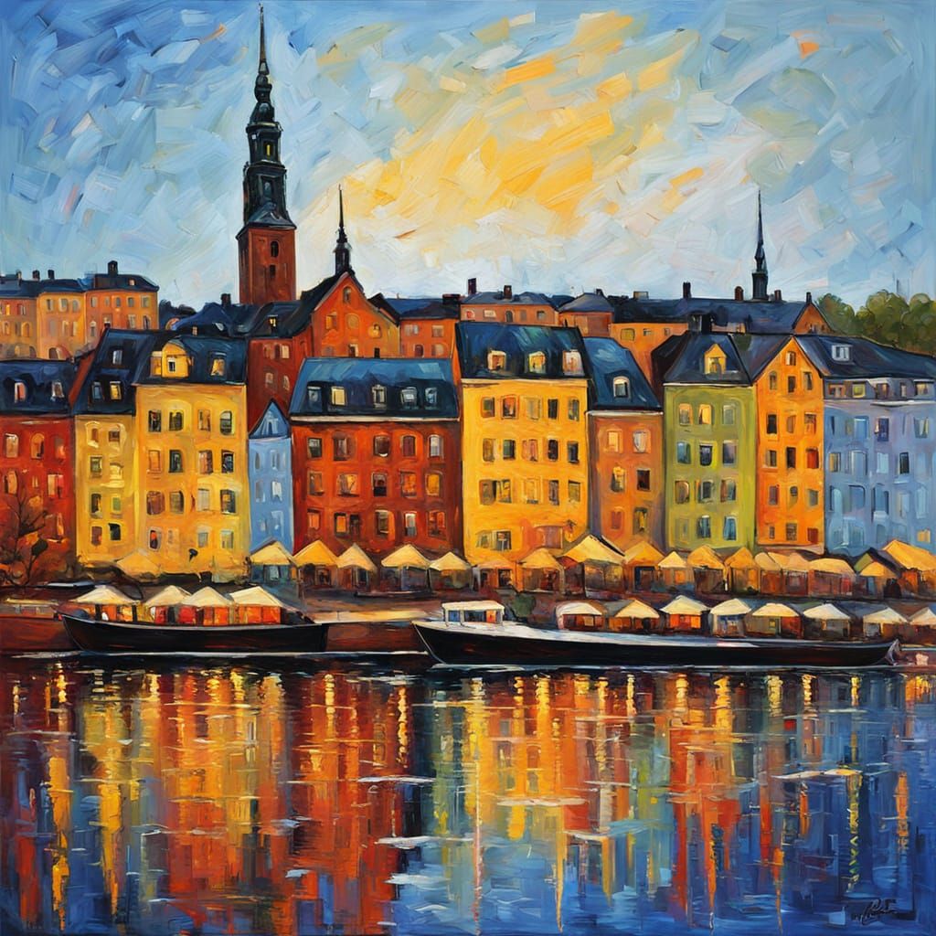 Stockholm Cityscape Neo-Impressionist Oil Painting