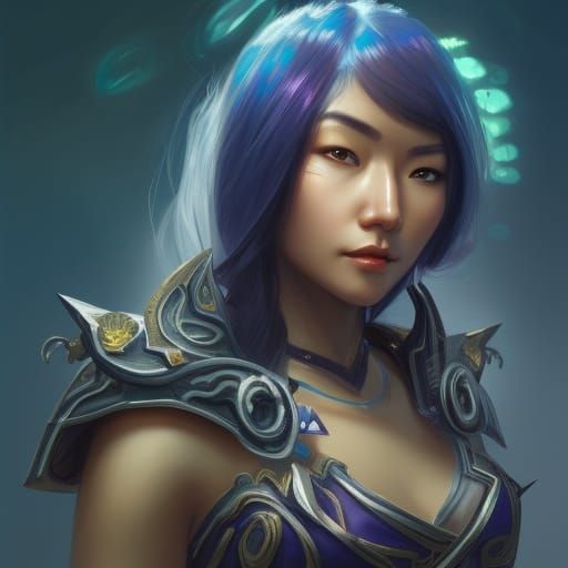 Asian Woman Playing World of Warcraft in Digital Art