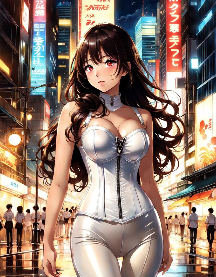 Anime Art: Indonesian Woman in Tokyo at Night