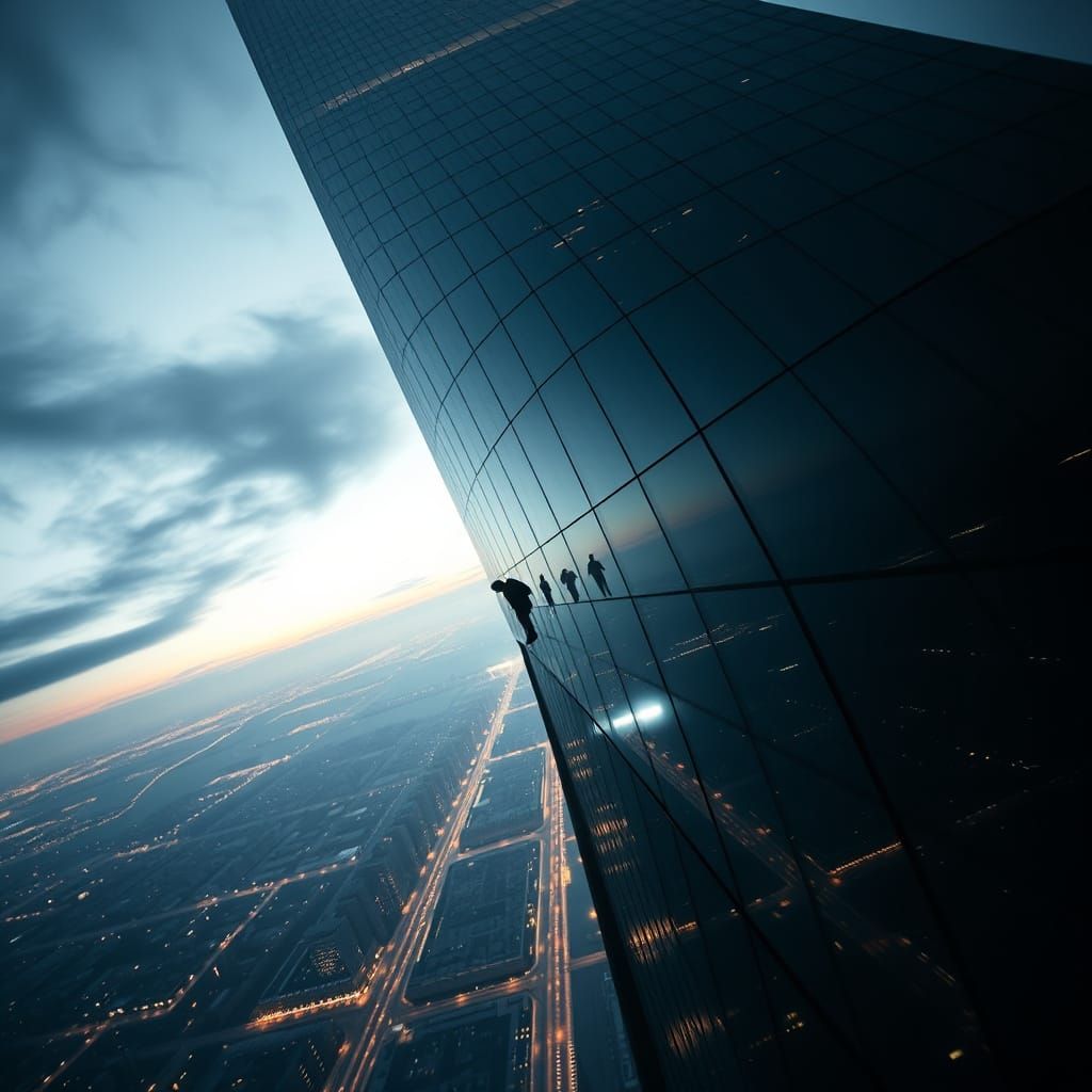 Infinite Cityscape Reflection on Mirrored Skyscraper