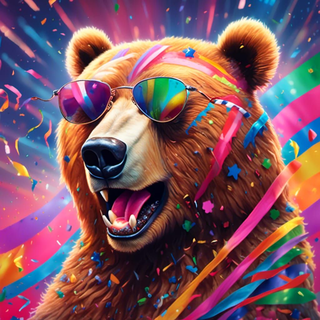 Hyperrealistic Birthday Bear with Flags and Whistle