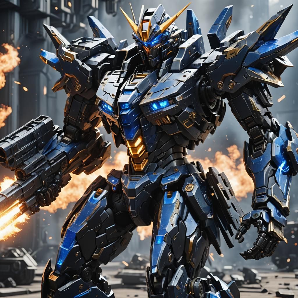 Black Gundam Barbatos with Blue Phoenix Armor