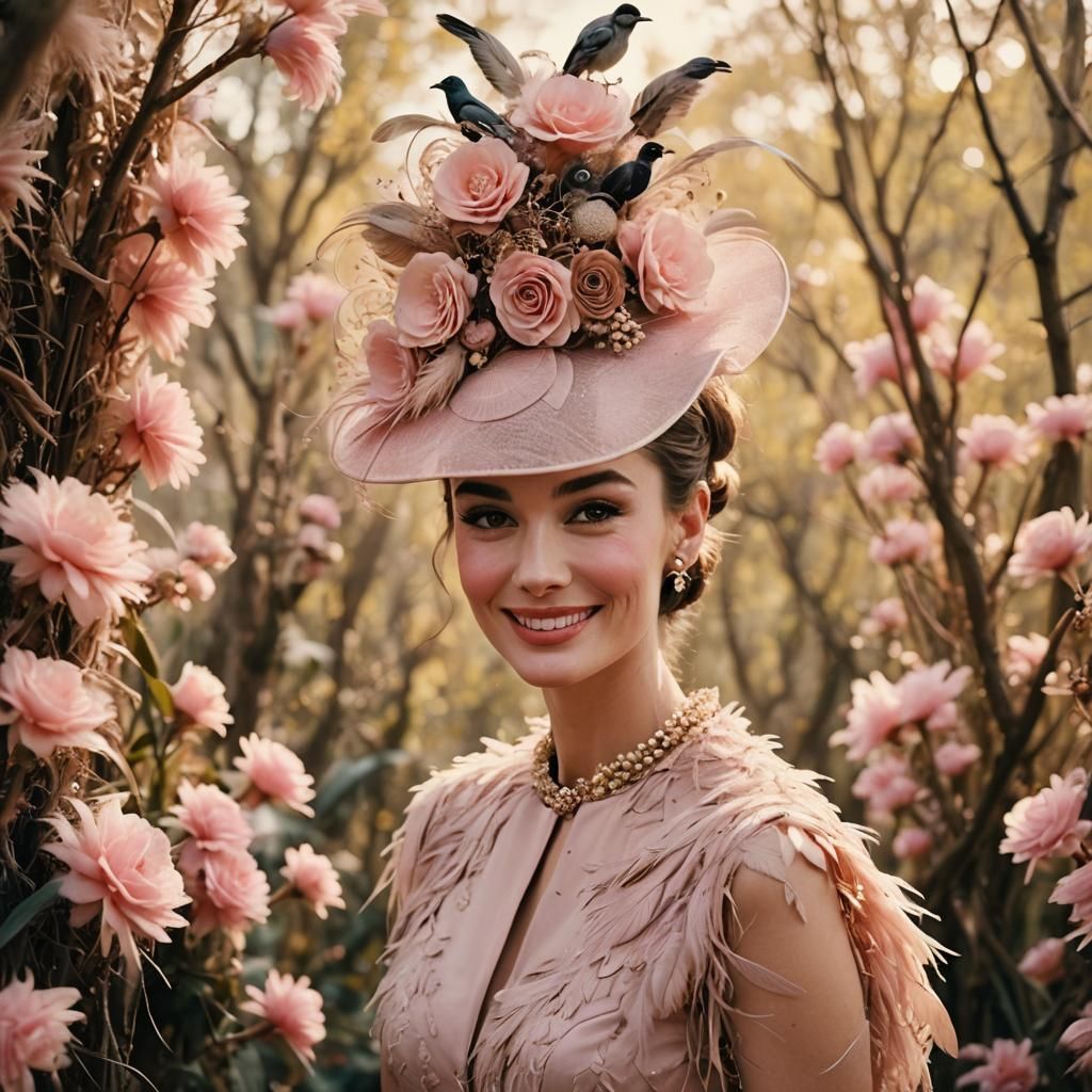 Elegant Woman in Whimsical Pink Hat, French New Wave Inspira...
