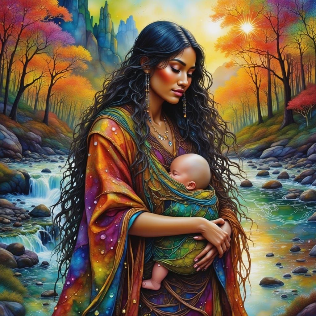 Native American Woman and Baby by Raging River