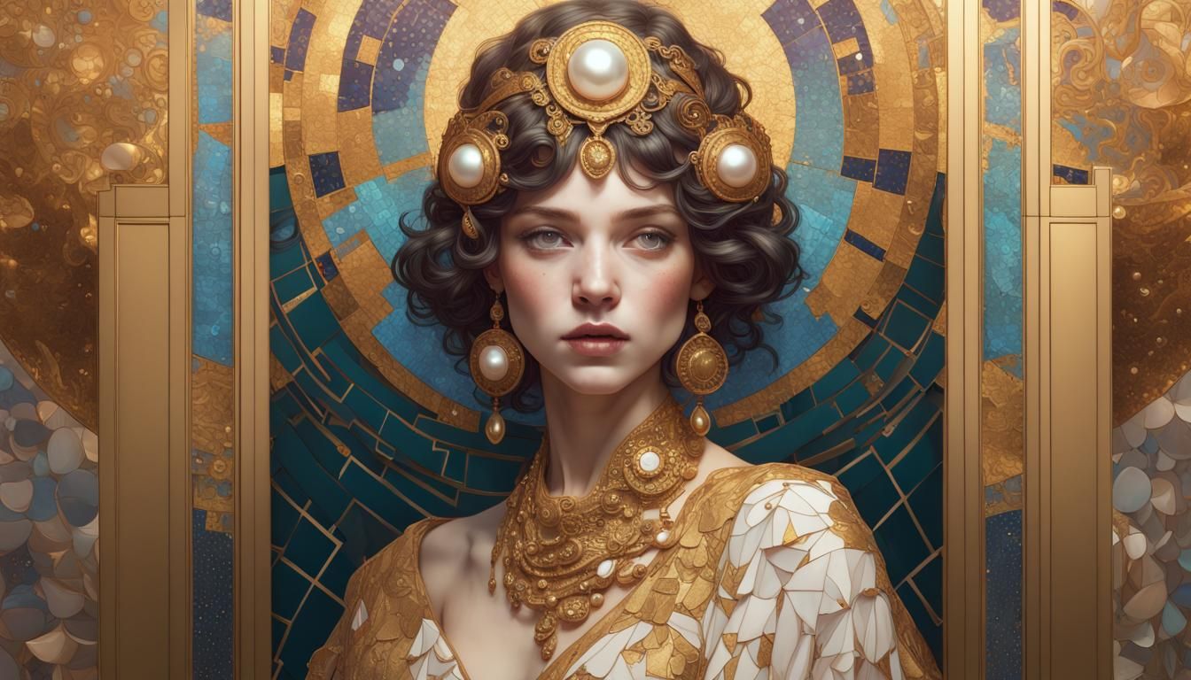 Golden Mosaic Gate in Art Nouveau Style