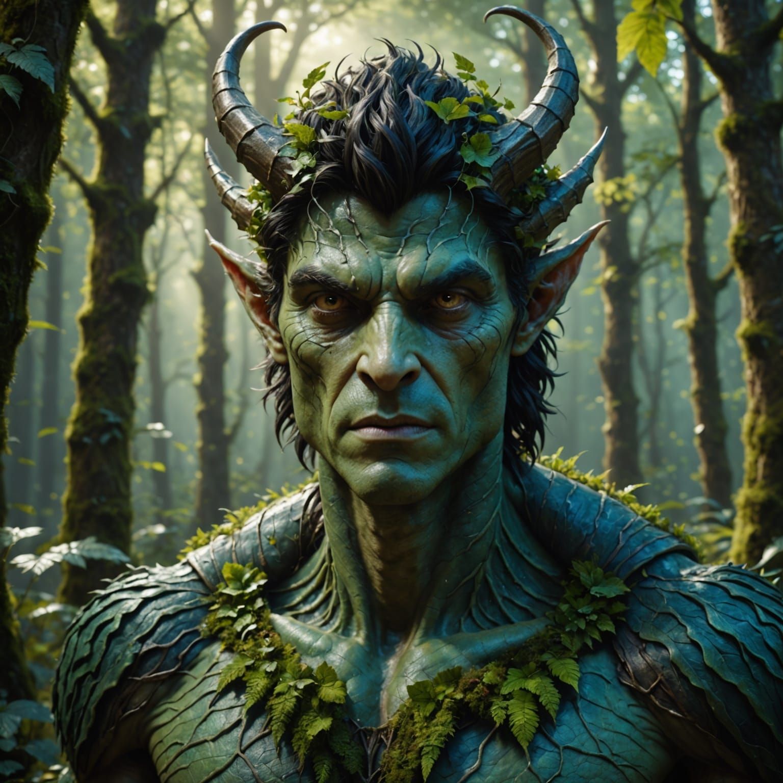 Hyperrealistic Fae Monster in Lush Forest