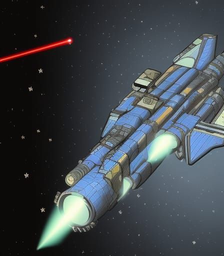 Spaceship Armed with Lasers and Bombs in Space