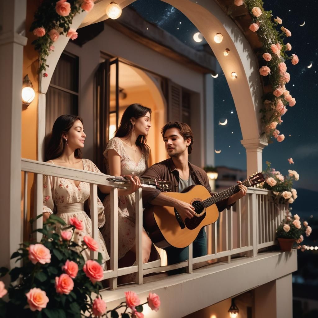 Romantic Serenade Under a Floral Moonlit Sky