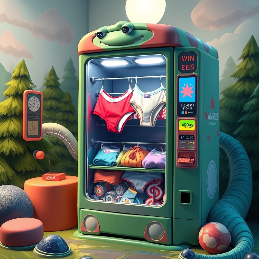 Loch Ness Monster Vending Machine Dispensing Underwear