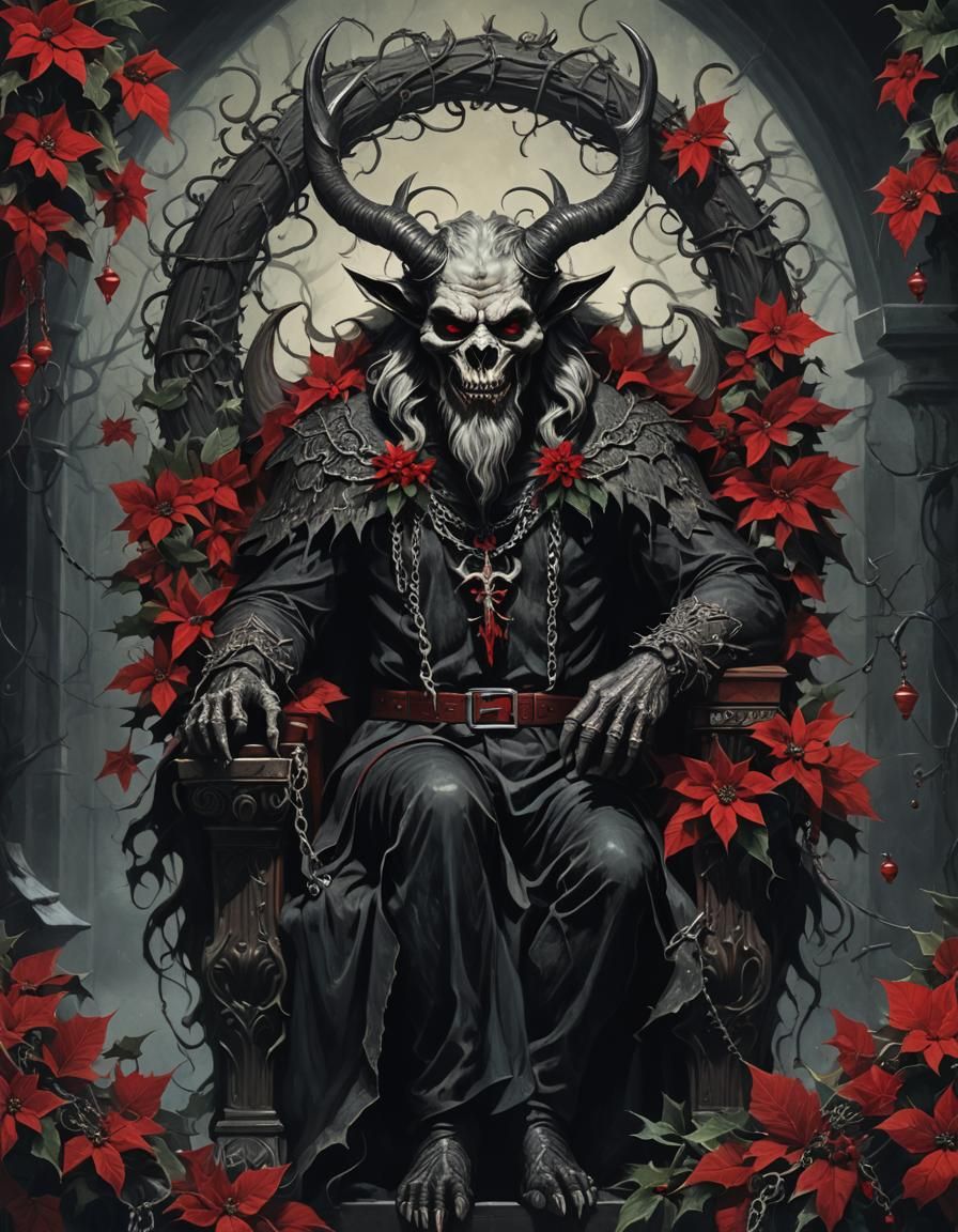 Krampus on Throne with Baphomet Candy Cane