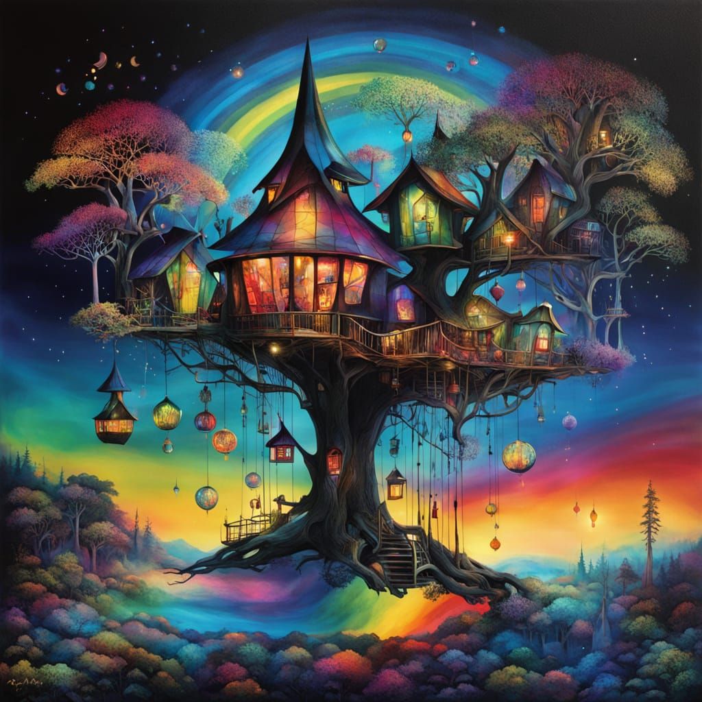 Enchanted Treehouse Metropolis in a Dreamlike Forest