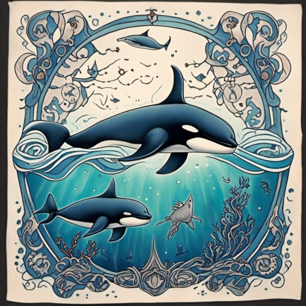 Maori Tattoo Style Killer Whale and Manta Ray