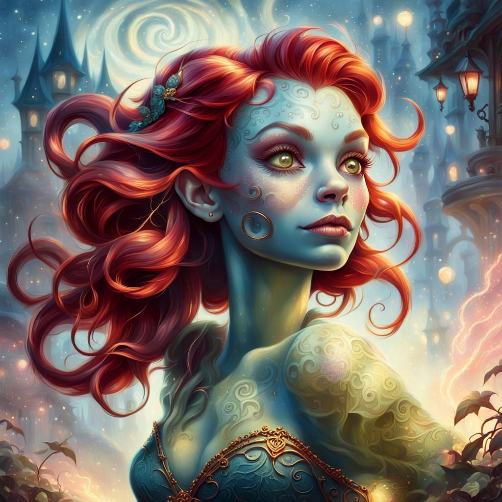 Red-Haired Goblin Girl in Ethereal Fantasy Style