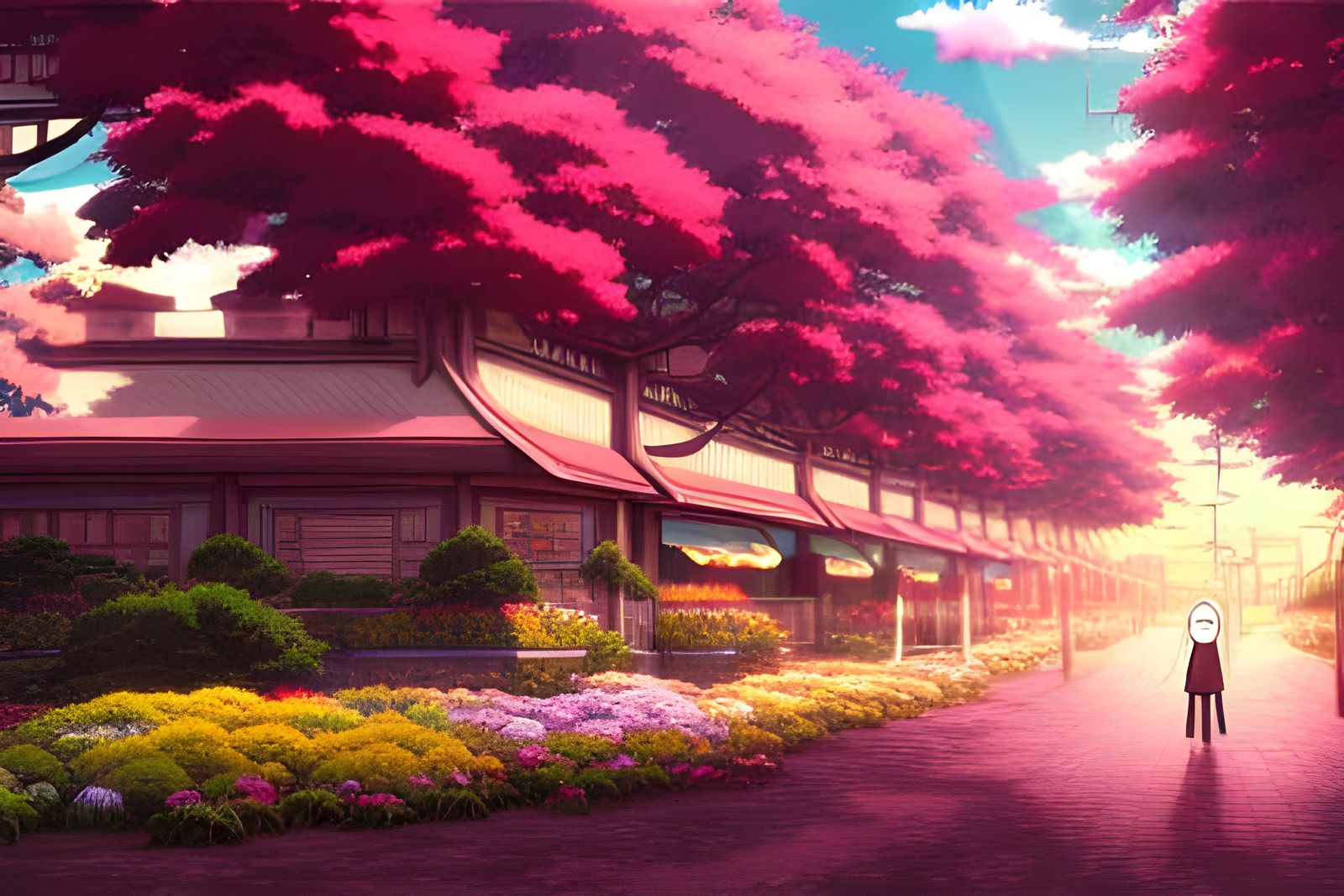 Lively Anime Cityscape in Studio Ghibli Style