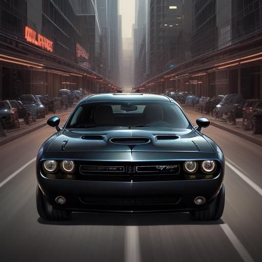 Dodge Challenger in Comic Book Art Style