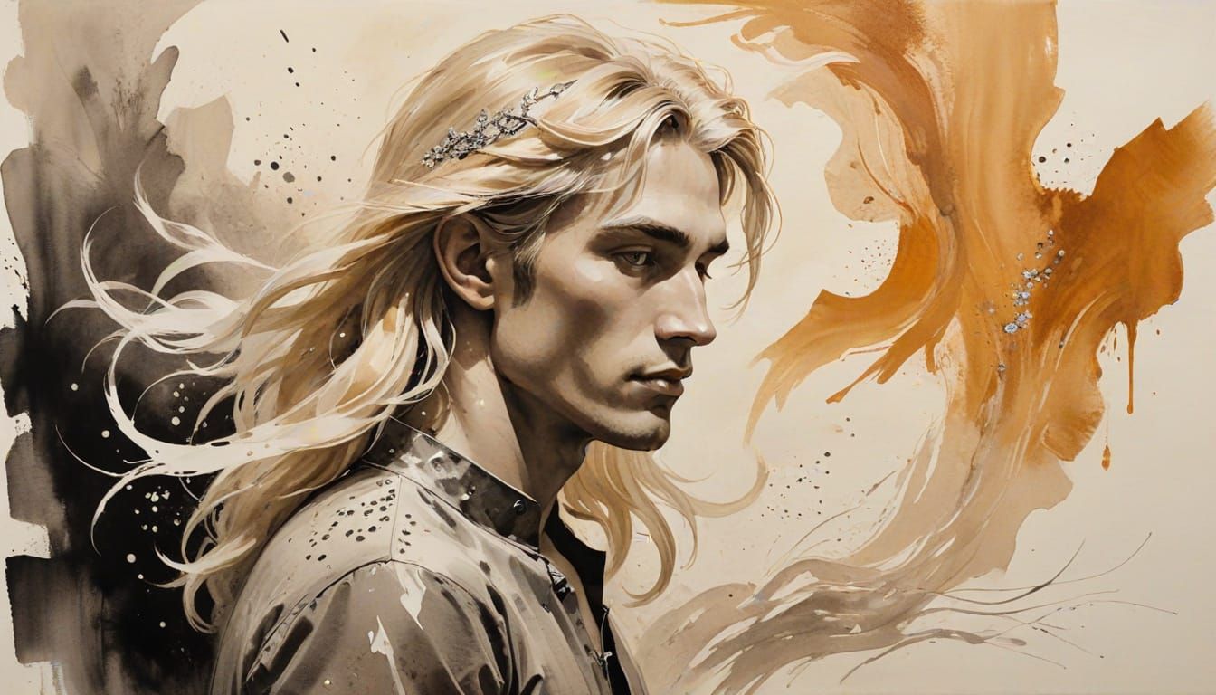 Elven Man with Diamond Hair, de Kooning Style