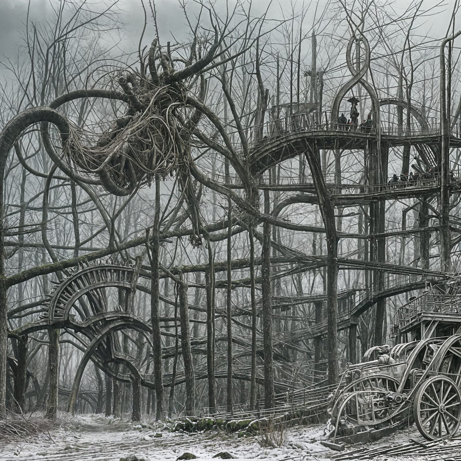 Clockwork Demon Emerges from Dystopian City in Bosch Style