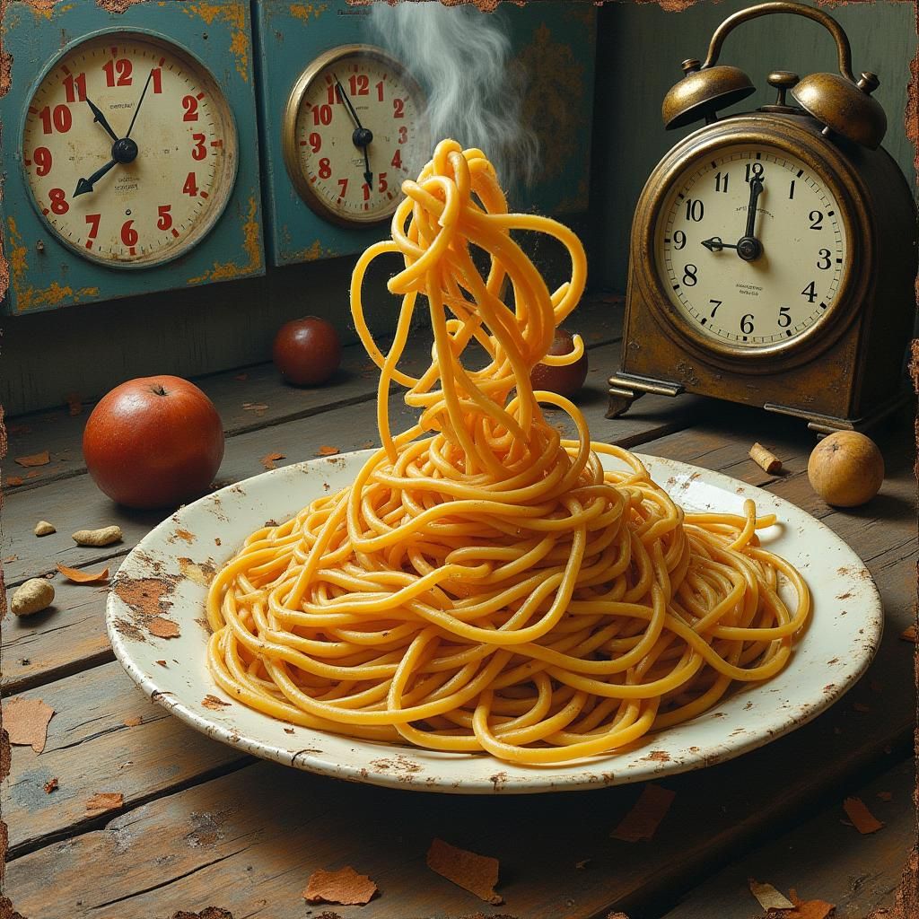 Spaghetti Still Life in Dadaist Collage Style