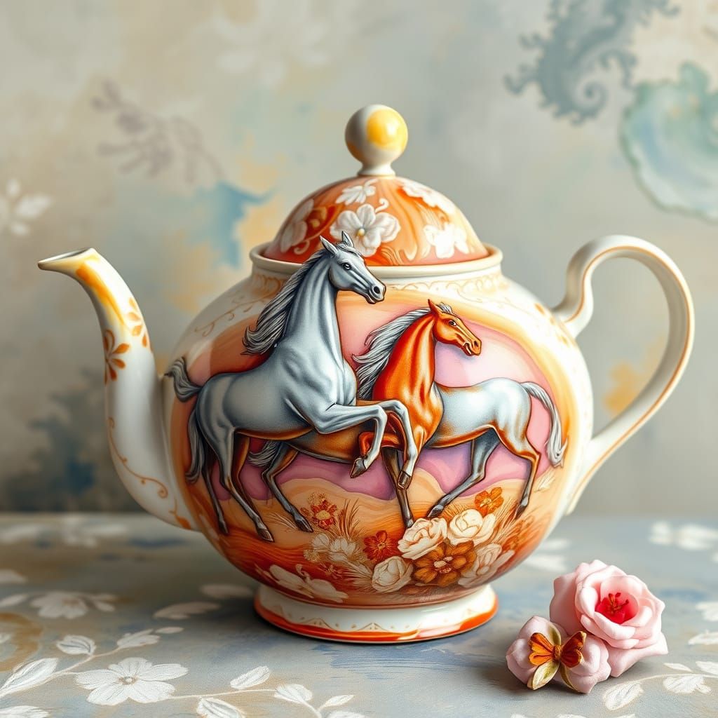 Whimsical Broderie Anglaise Teapot Embellished with Agate Ho...