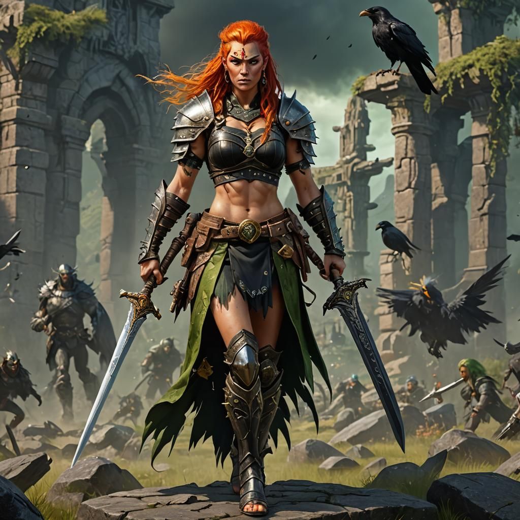 Fantasy Barbarian Warrior with Sword in Exotic World