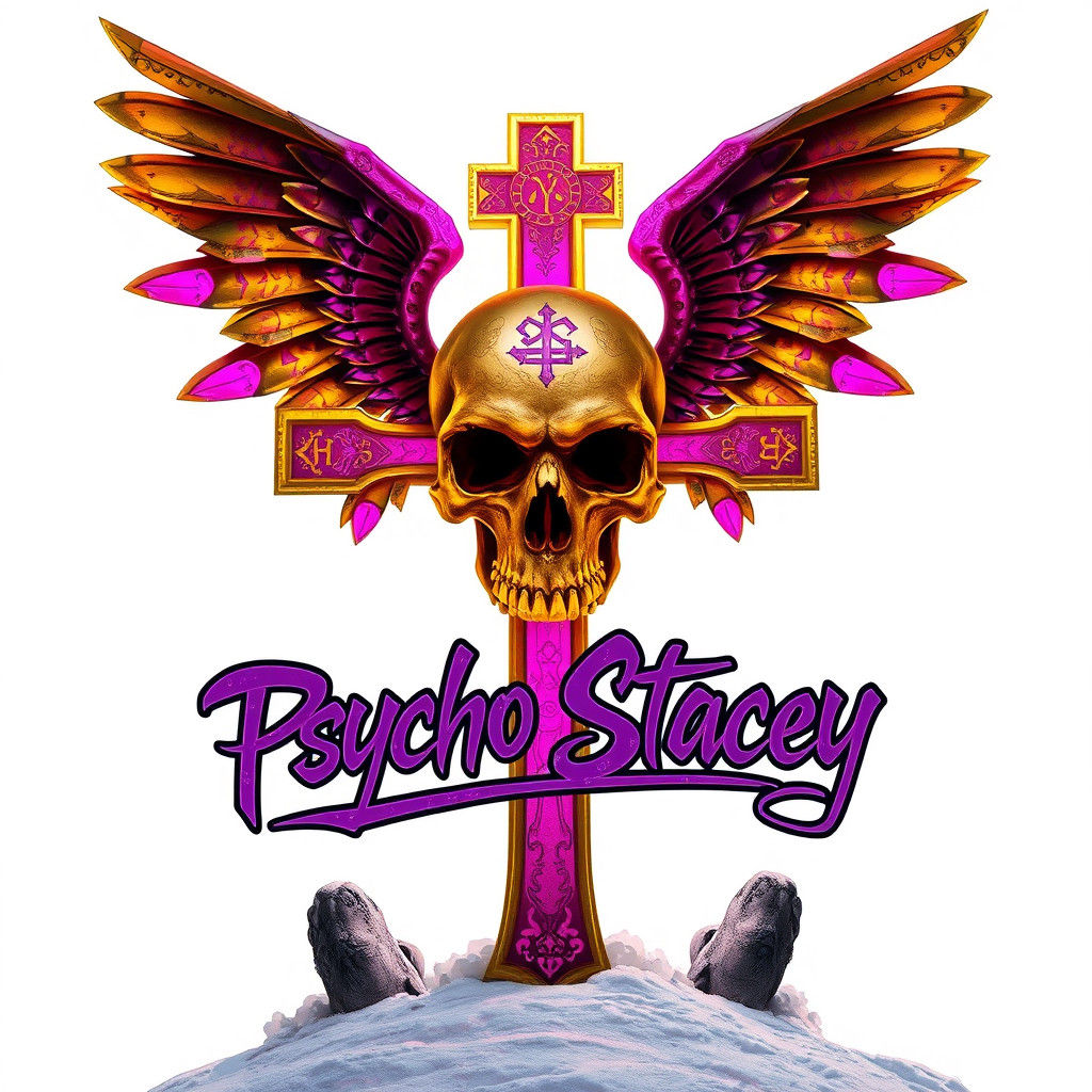 Winged Skull Cross in Dark Fantasy Art Nouveau Style