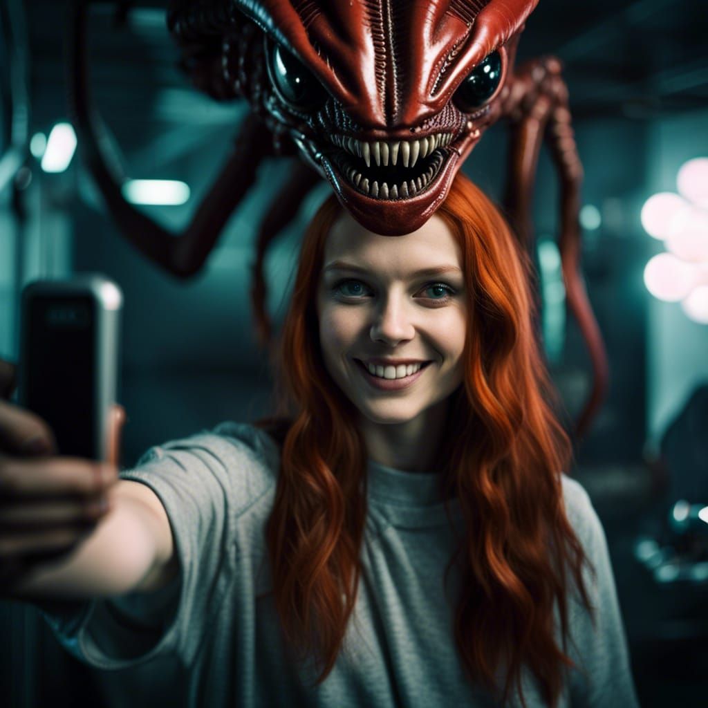 Girl's Selfie with a Xenomorph
