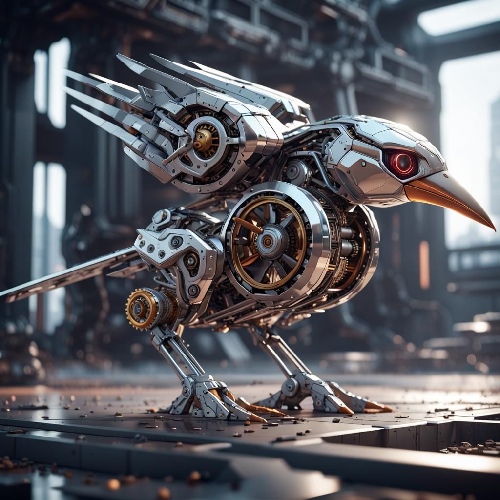 Futuristic Mechanical Bird in Sci-Fi Style