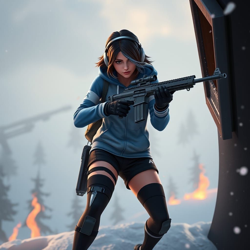 Fortnite Battle Royale: Girl Shooter in Snowy Watchtower