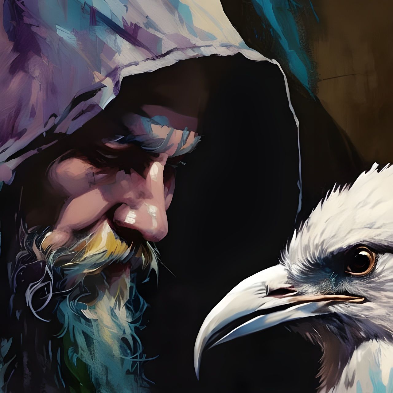 Wizard and Crow Portrait in Detailed Digital Art