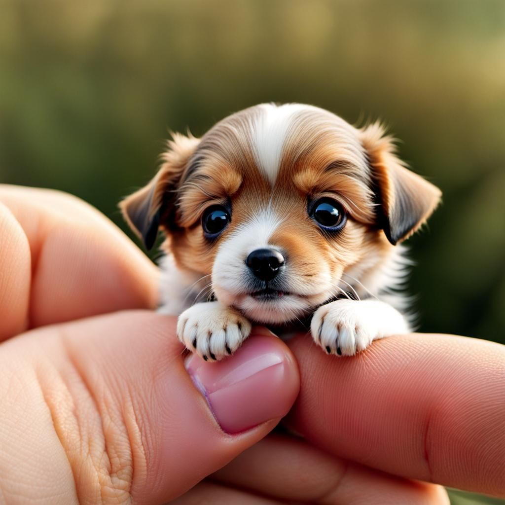 Adorable Miniature Dog Sitting on a Finger
