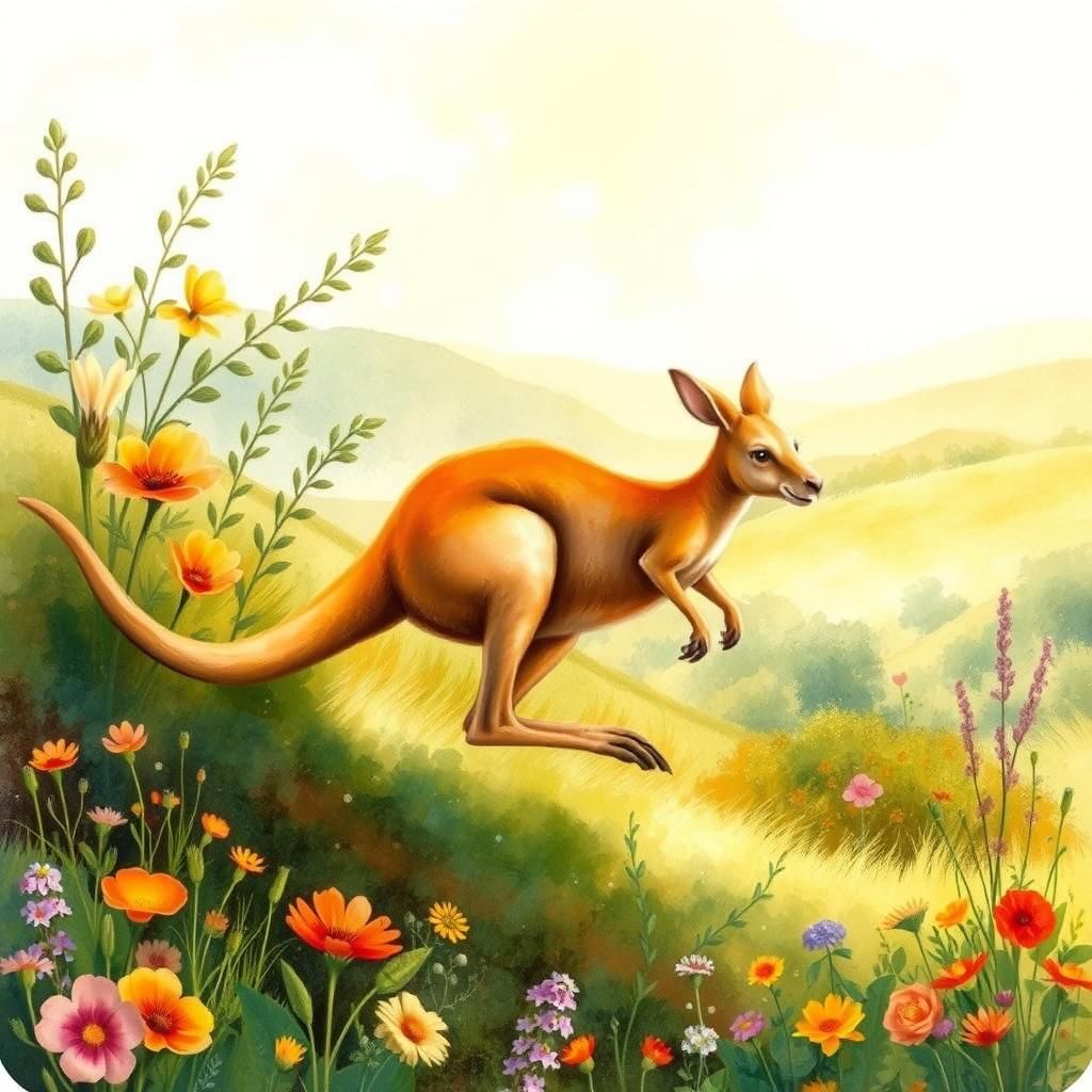 Kangaroo in Watercolor Illustration Style
