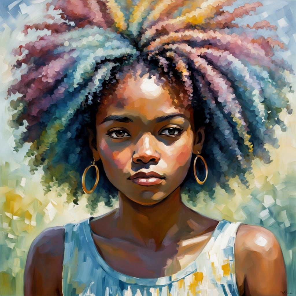 Ethereal Portrait of a Beautiful Afro Woman in Impressionist...