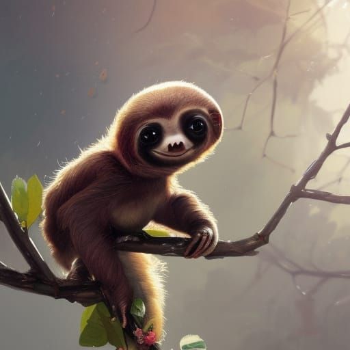 Cute Baby Sloth Sitting in a
