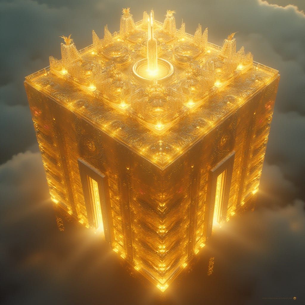 Golden Cuboid City Over North America