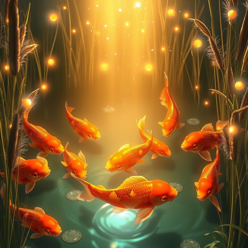 Hypnotic Koi Pond in Dreamlike 3D Anime Style