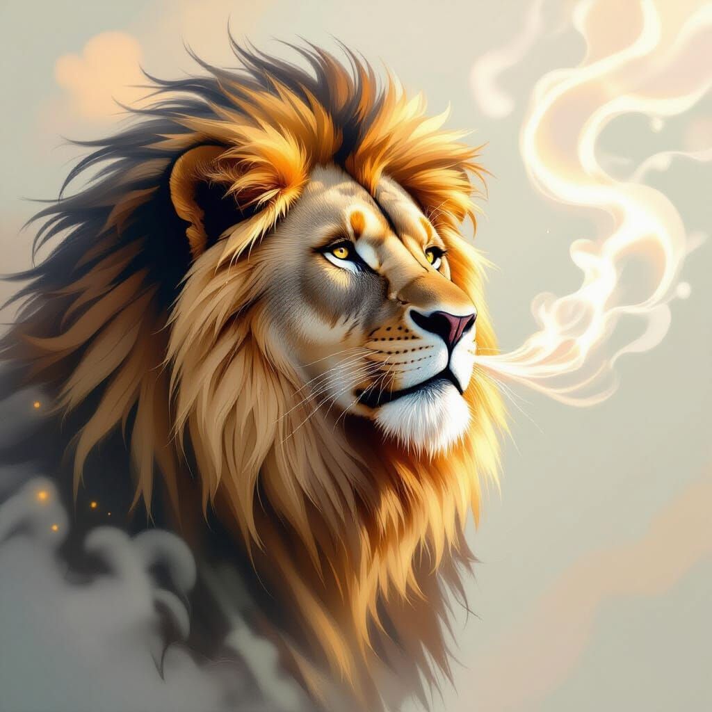 Majestic Lion Breathing Ethereal Mist, Digital Art
