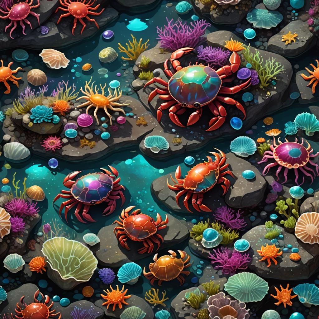 Crabs and Seahorses in Bioluminescent Rock Pools