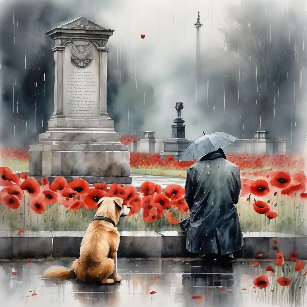 Gloomy Watercolor: Old Dog at War Memorial