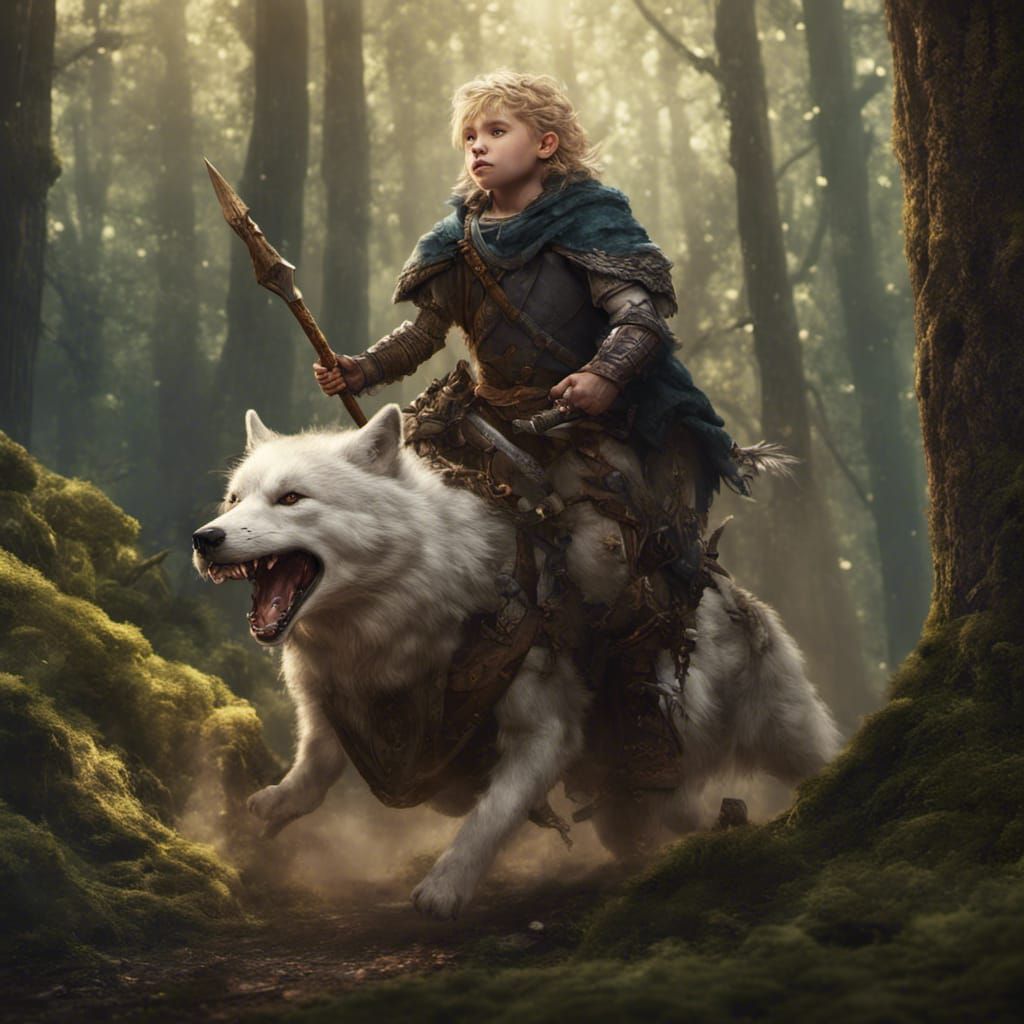 Halfling Wolf Rider in Fantastical Forest, Concept Art