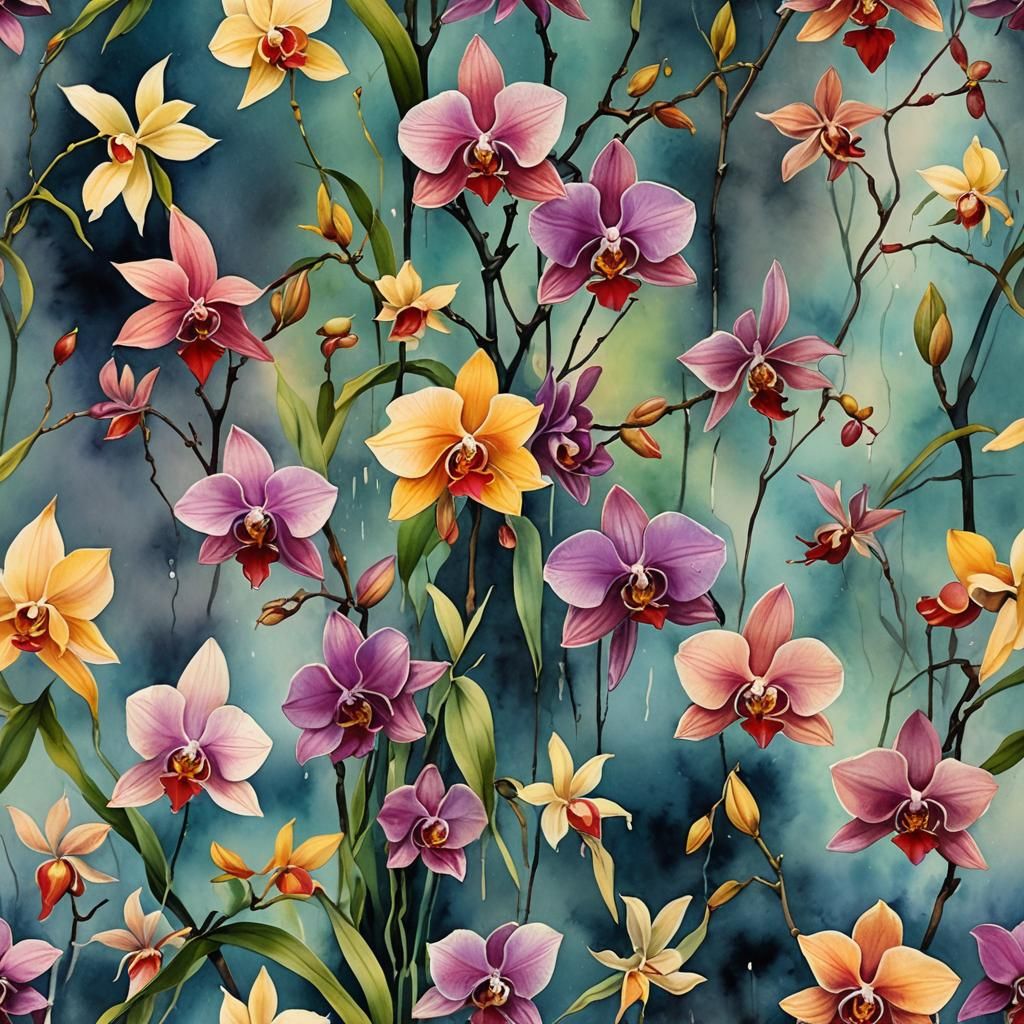 Surrealist Orchids in Anti-Gravity Watercolor