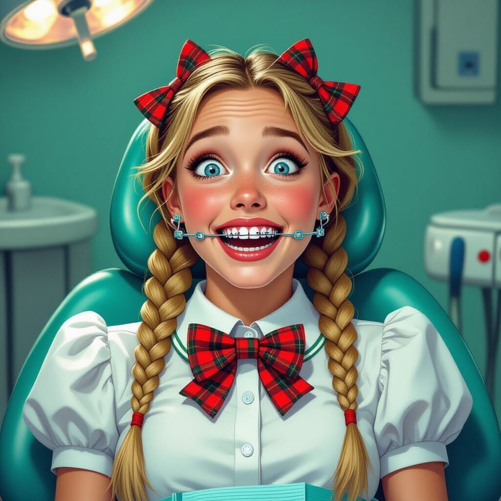 Terrified Woman with Braces in Hyperrealistic Style