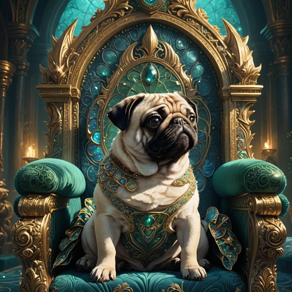Shark Pug on Mystical Throne: Fantasy Concept Art
