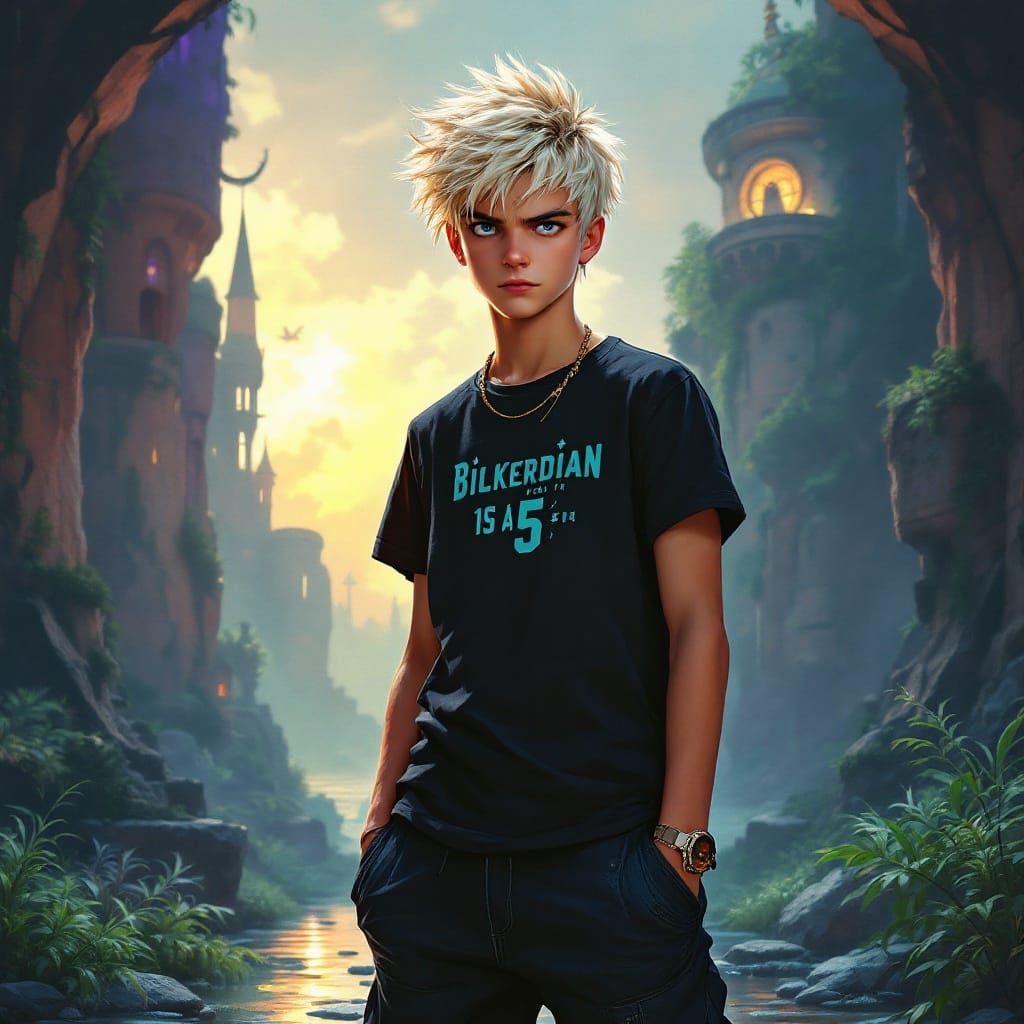 Platinum-Haired Youth in a Stylized Matte Painting