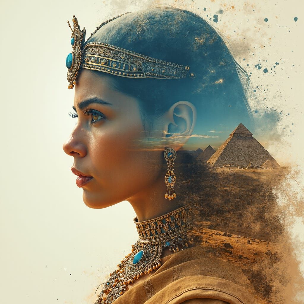 "Double exposure full portrait of a insanely majestic Queen ...